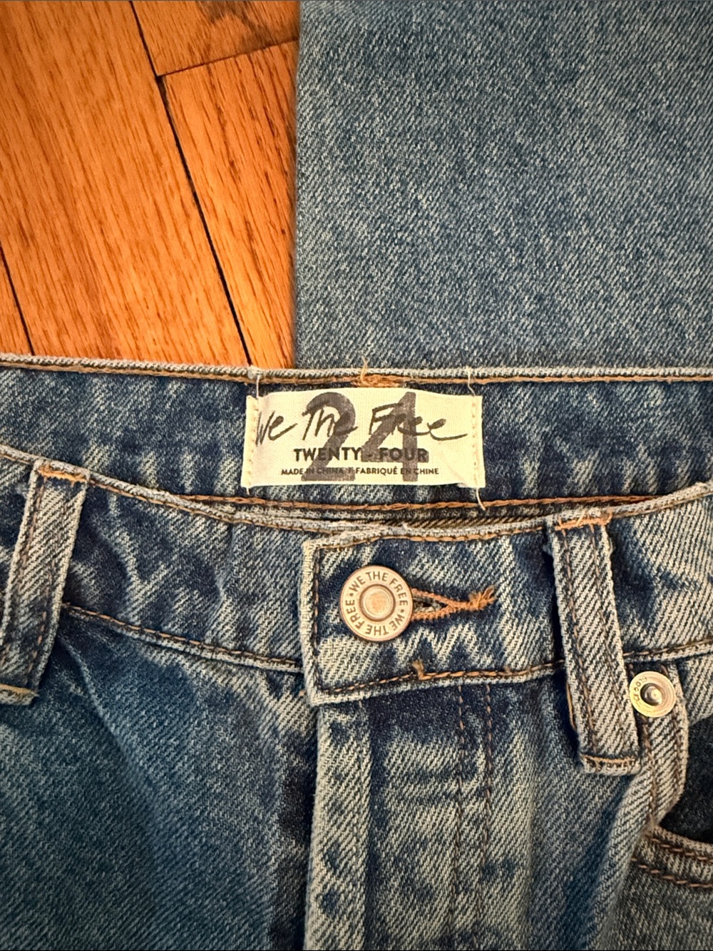 Free People Patchwork Straight-Leg Jeans in Mixed Blue Tones - Picture 3 of 3